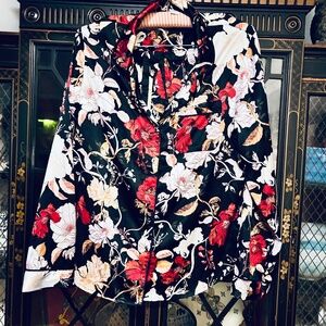 2 Piece Stars Above Dark Floral Silky Pajama Set Shorts & Long Sleeve Top SZ XS